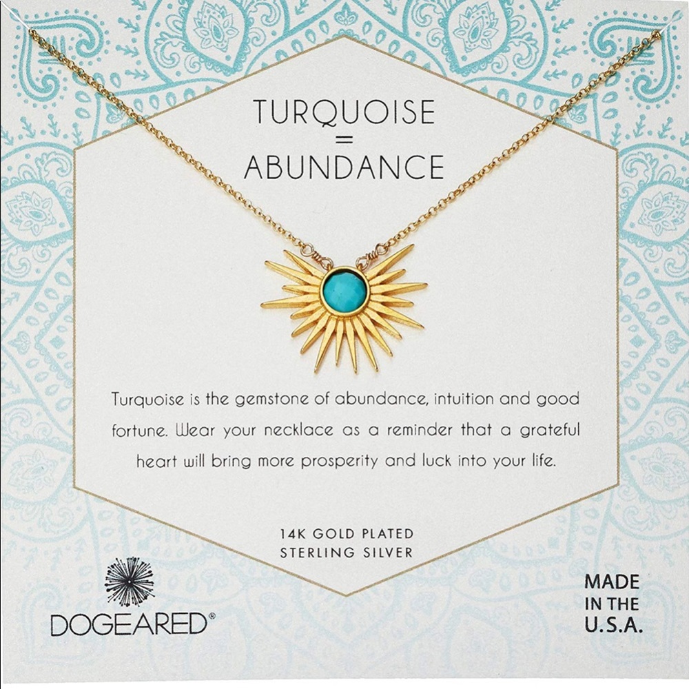 DOGEARED - Torquoise & Gold Sunburst necklace